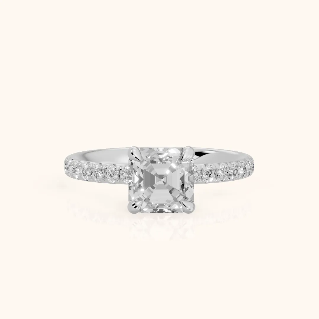 Maya Hidden Halo Pavé Asscher Diamond Engagement Ring in Silver — view 2