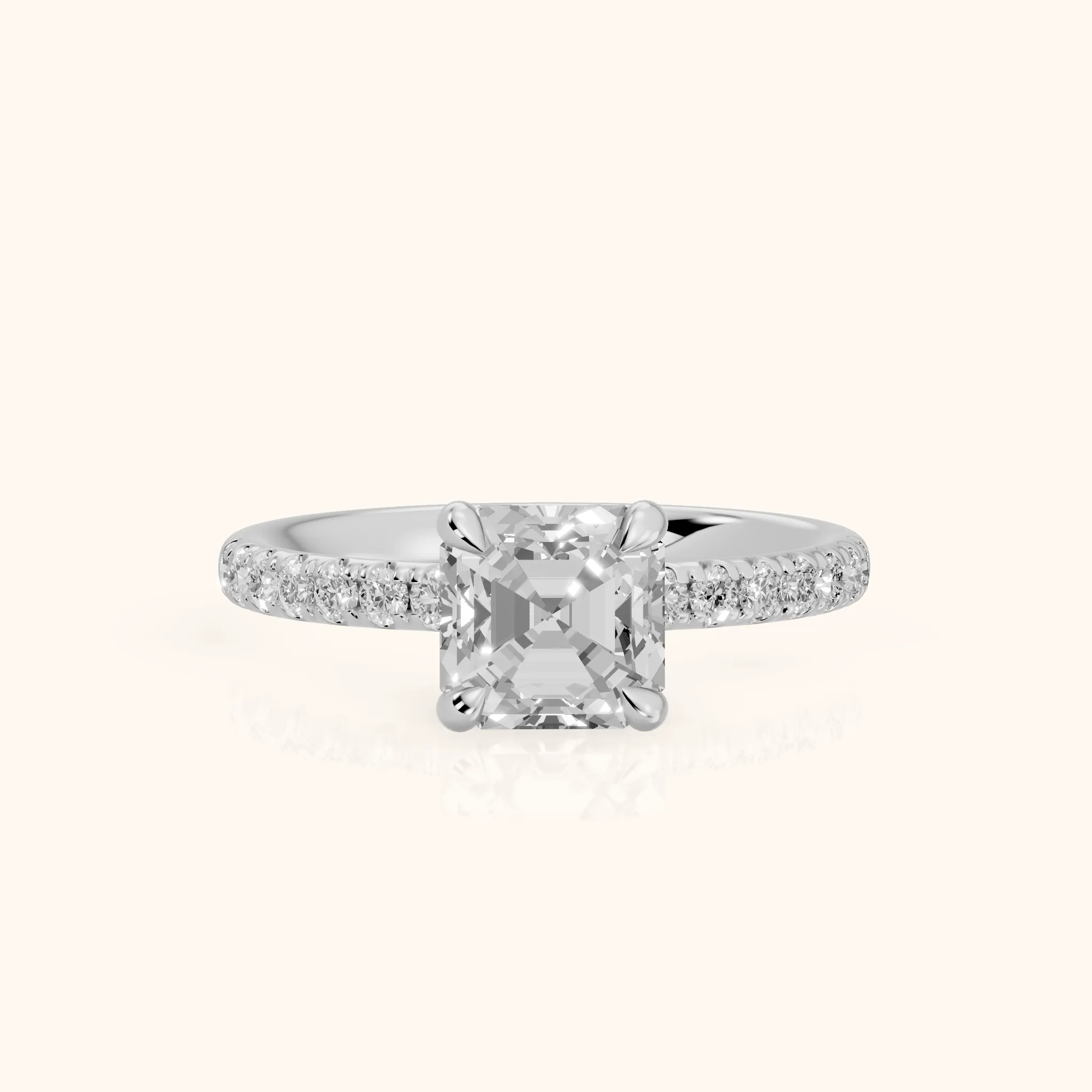 Maya Hidden Halo Pavé Asscher Diamond Engagement Ring in Silver — view 1