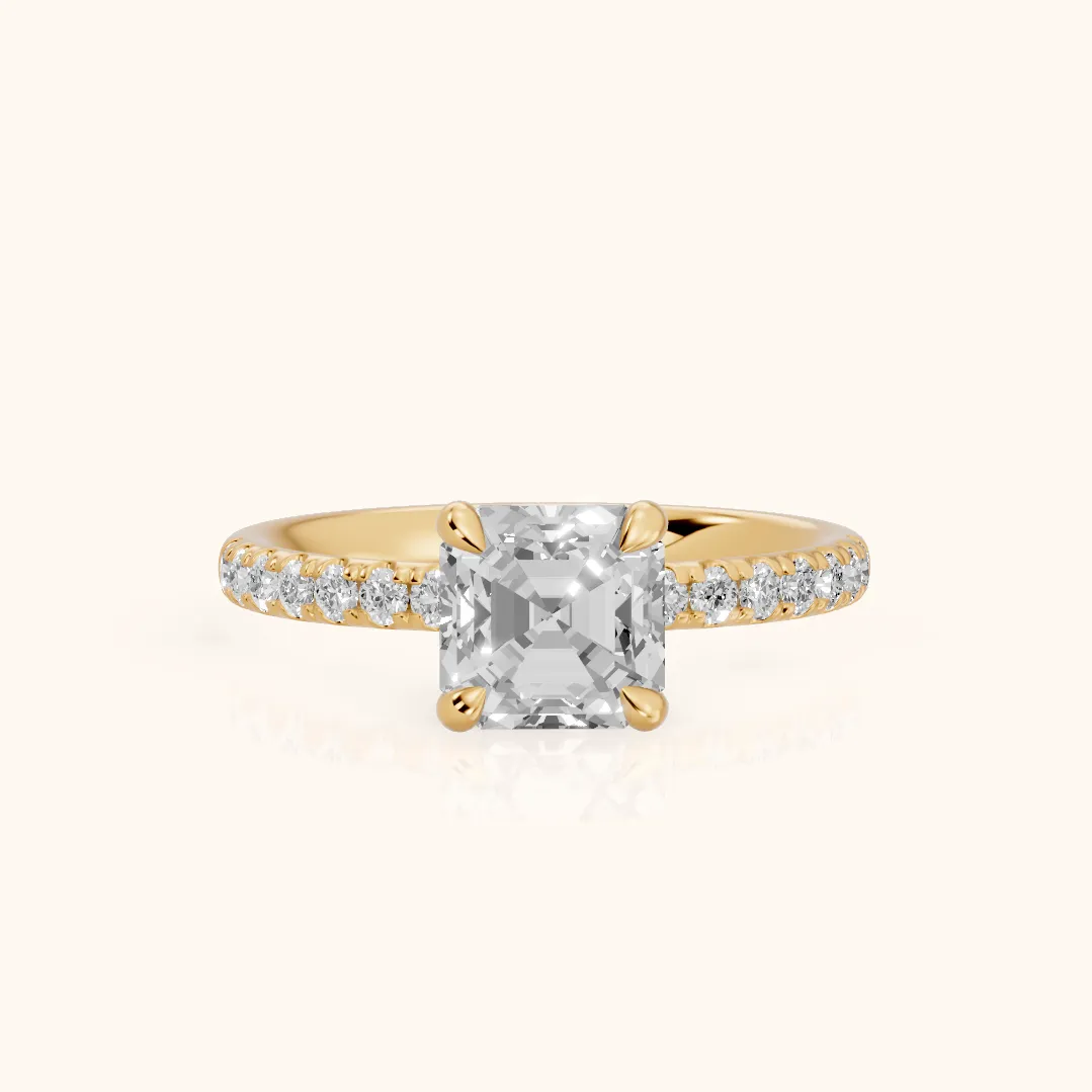 Maya Hidden Halo Pavé Asscher Diamond Engagement Ring in Yellow Gold — view 2