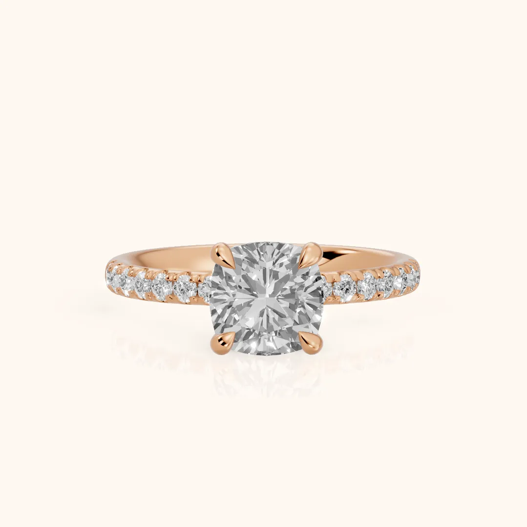 Maya Hidden Halo Pavé Cushion Diamond Engagement Ring in Rose Gold — view 2