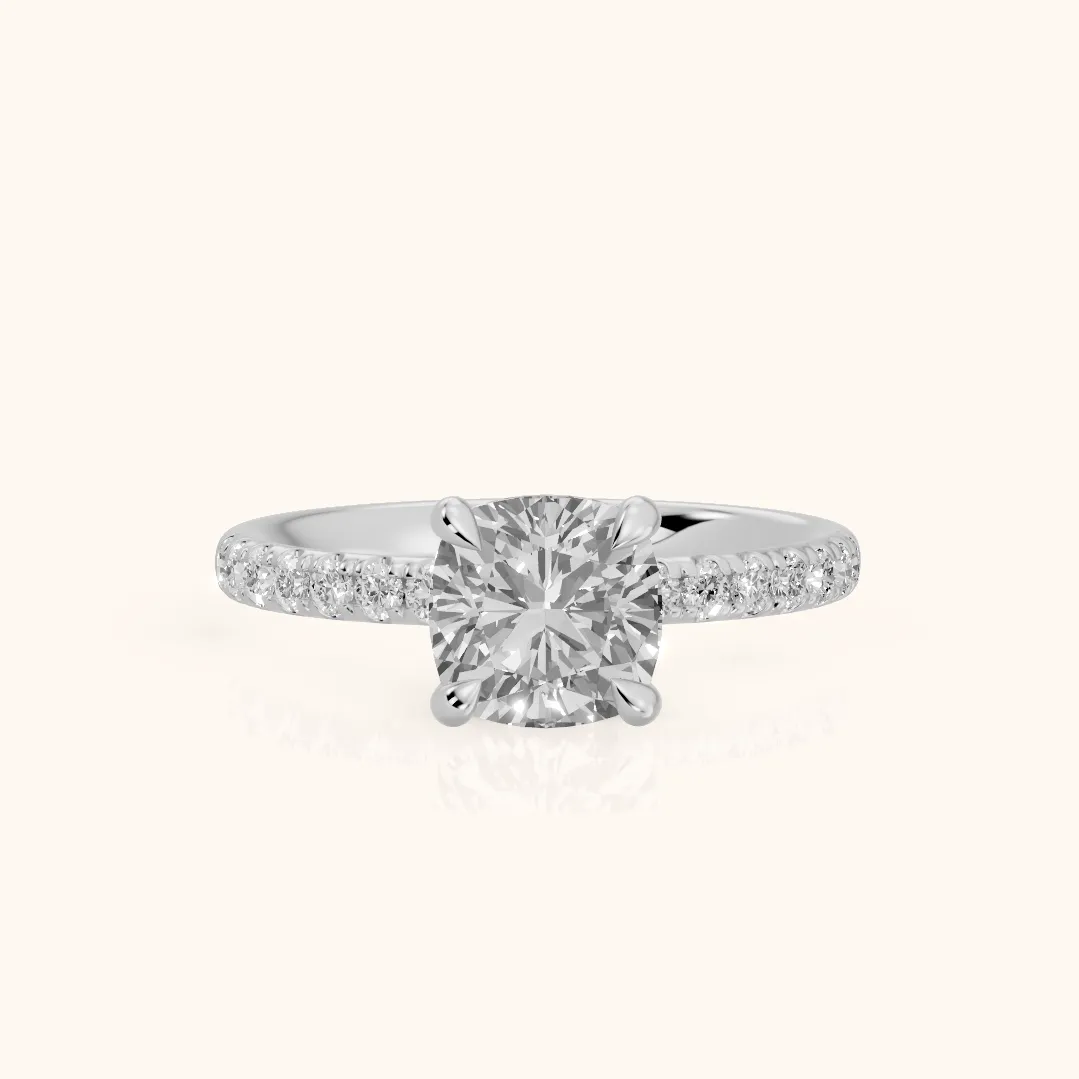 Maya Hidden Halo Pavé Cushion Diamond Engagement Ring in Silver — view 2