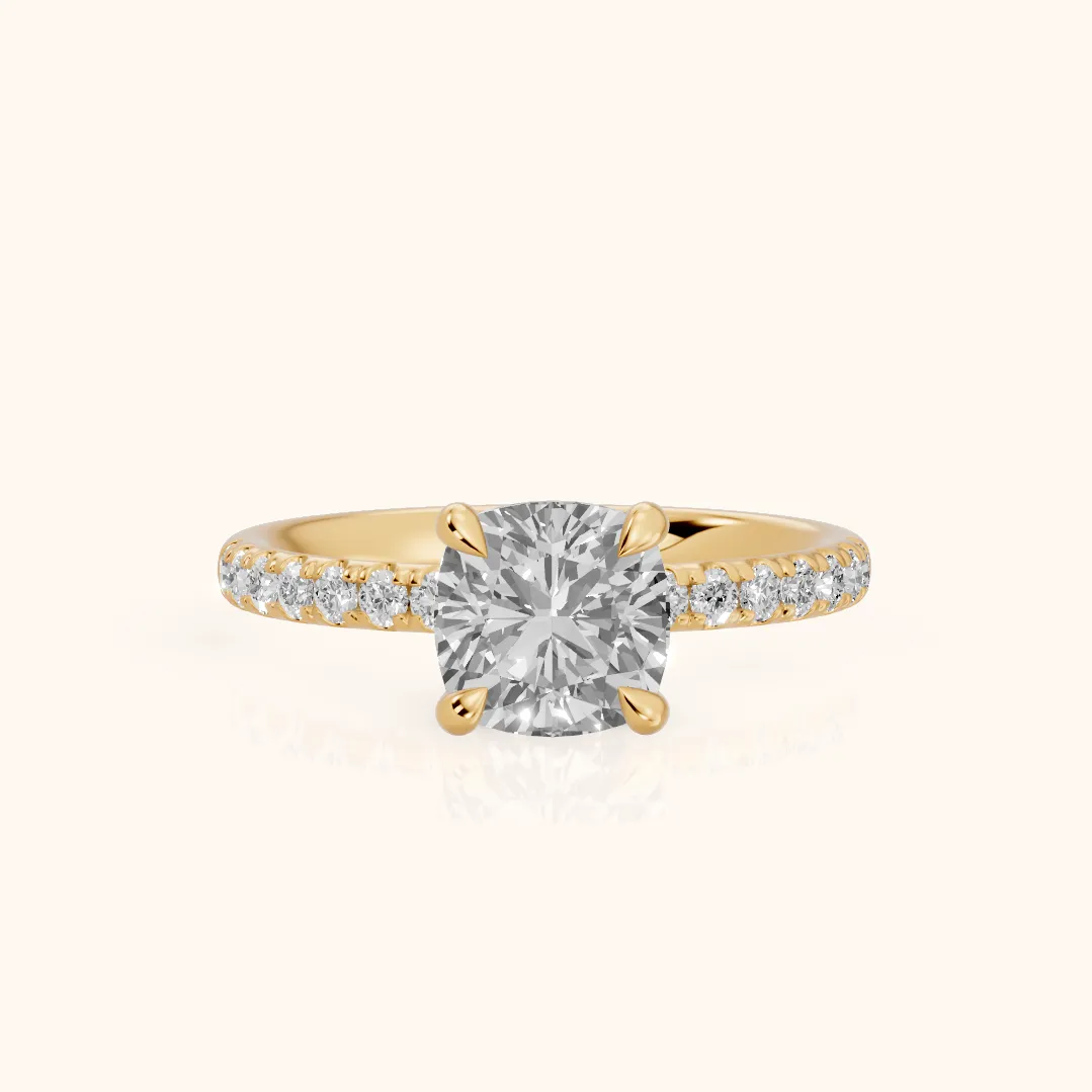 Maya Hidden Halo Pavé Cushion Diamond Engagement Ring in Yellow Gold — view 2