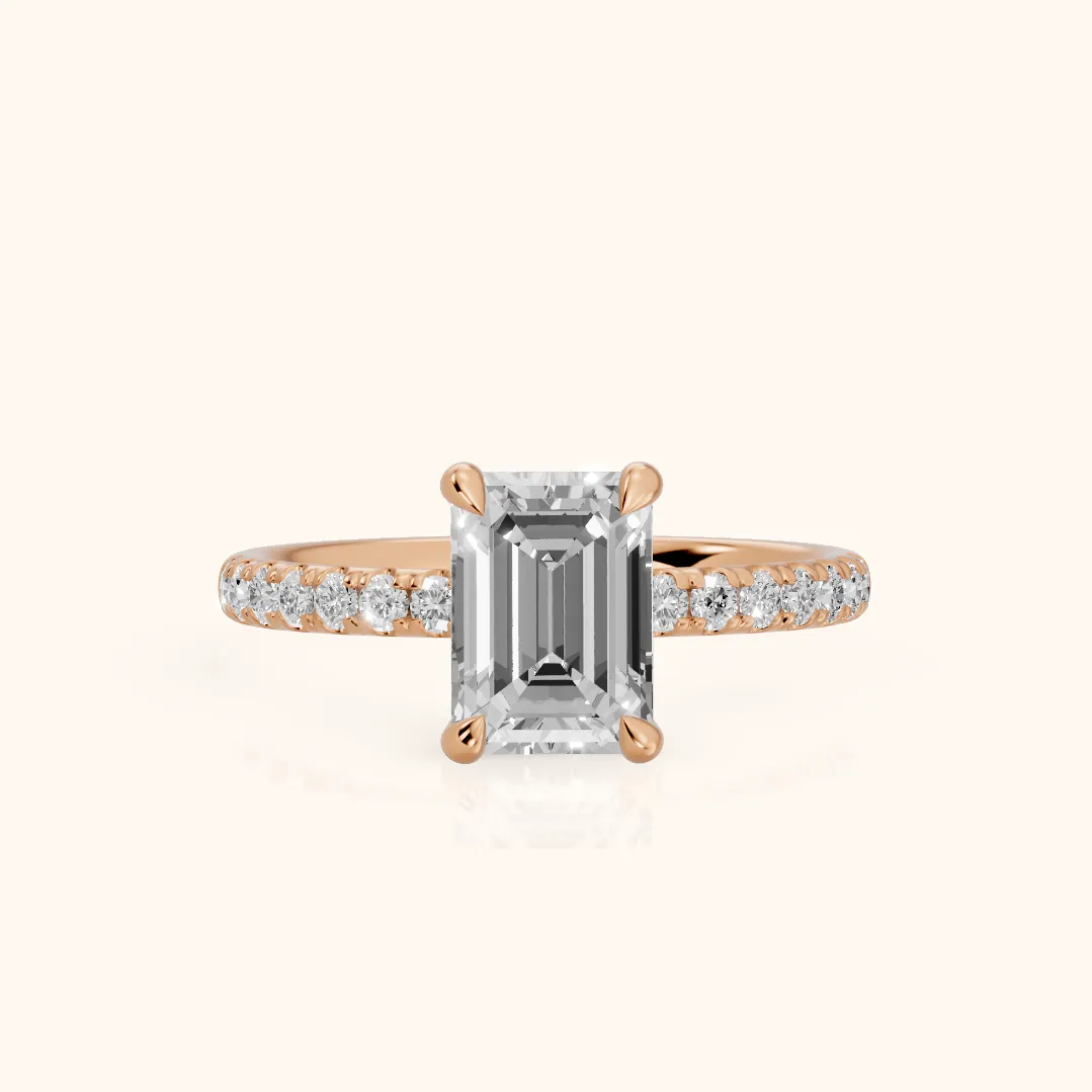 Maya Hidden Halo Pavé Emerald Diamond Engagement Ring in Rose Gold — view 2