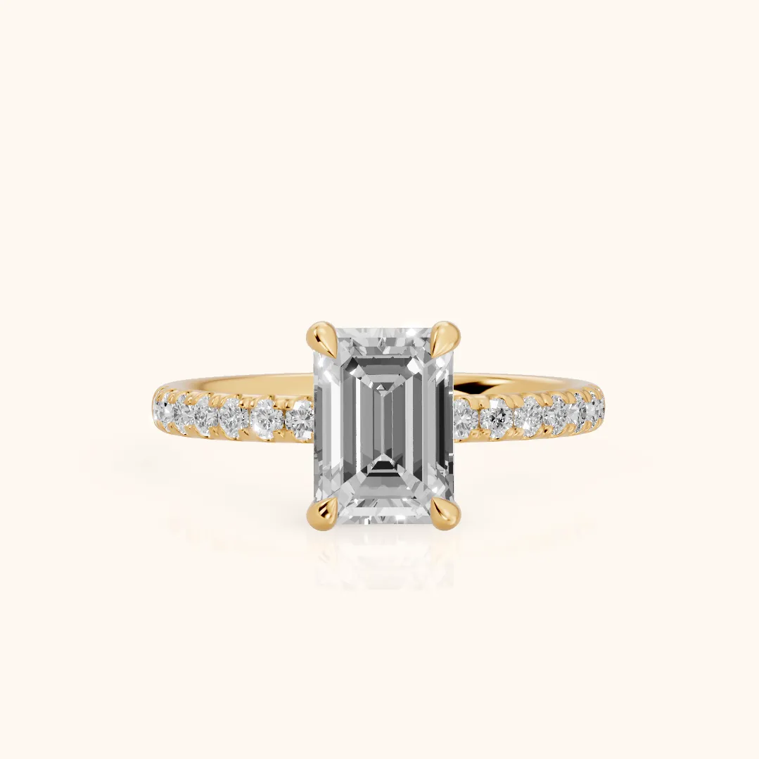 Maya Hidden Halo Pavé Emerald Diamond Engagement Ring in Yellow Gold — view 2