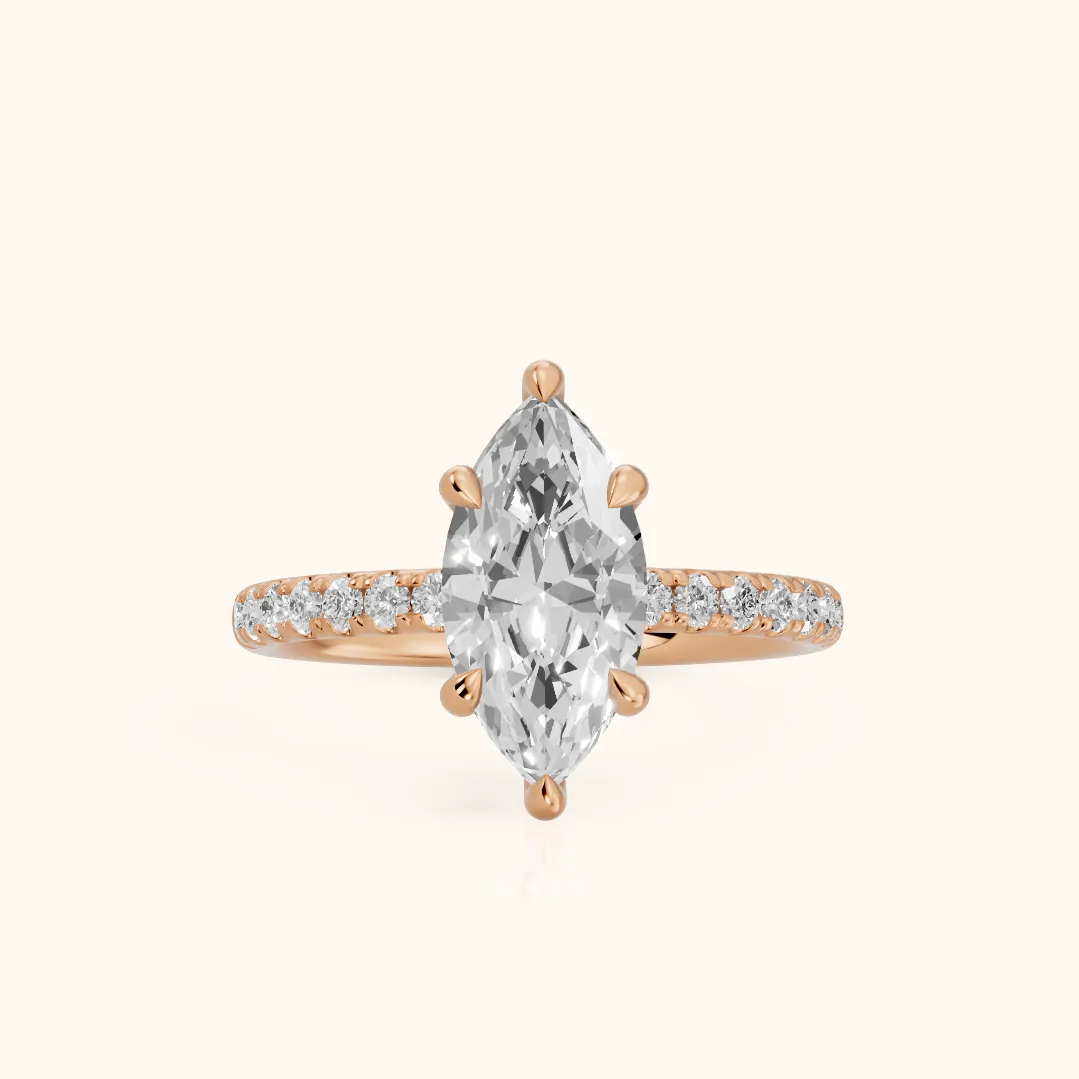 Maya Hidden Halo Pavé Marquise Diamond Engagement Ring in Rose Gold — view 2