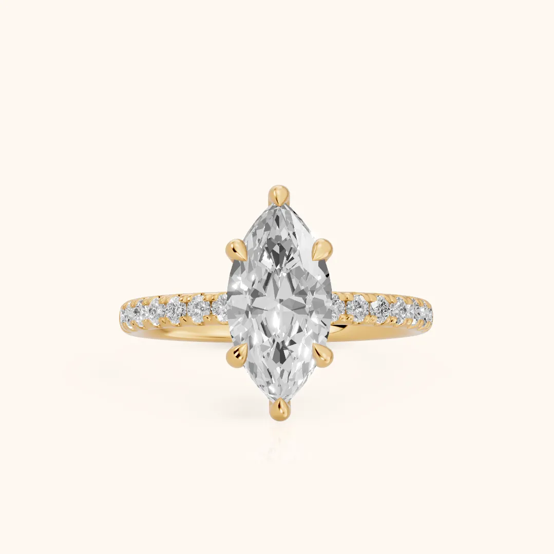 Maya Hidden Halo Pavé Marquise Diamond Engagement Ring in Yellow Gold — view 2