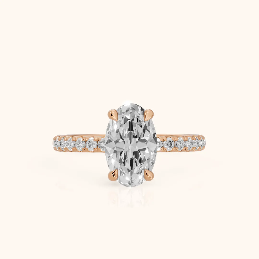 Maya Hidden Halo Pavé Oval Diamond Engagement Ring in Rose Gold — view 2