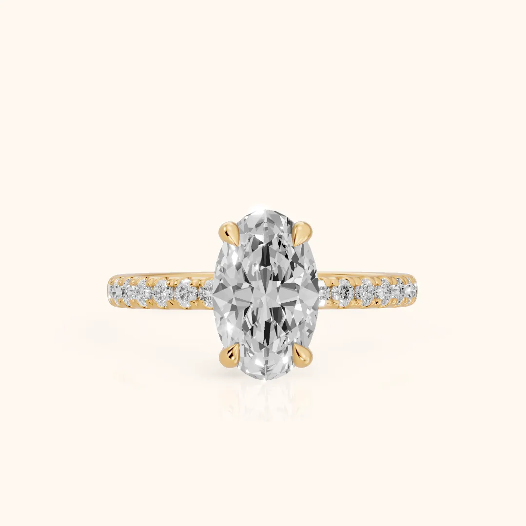 Maya Hidden Halo Pavé Oval Diamond Engagement Ring in Yellow Gold — view 2