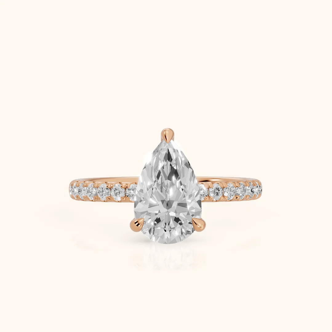 Maya Hidden Halo Pavé Pear Diamond Engagement Ring in Rose Gold — view 2