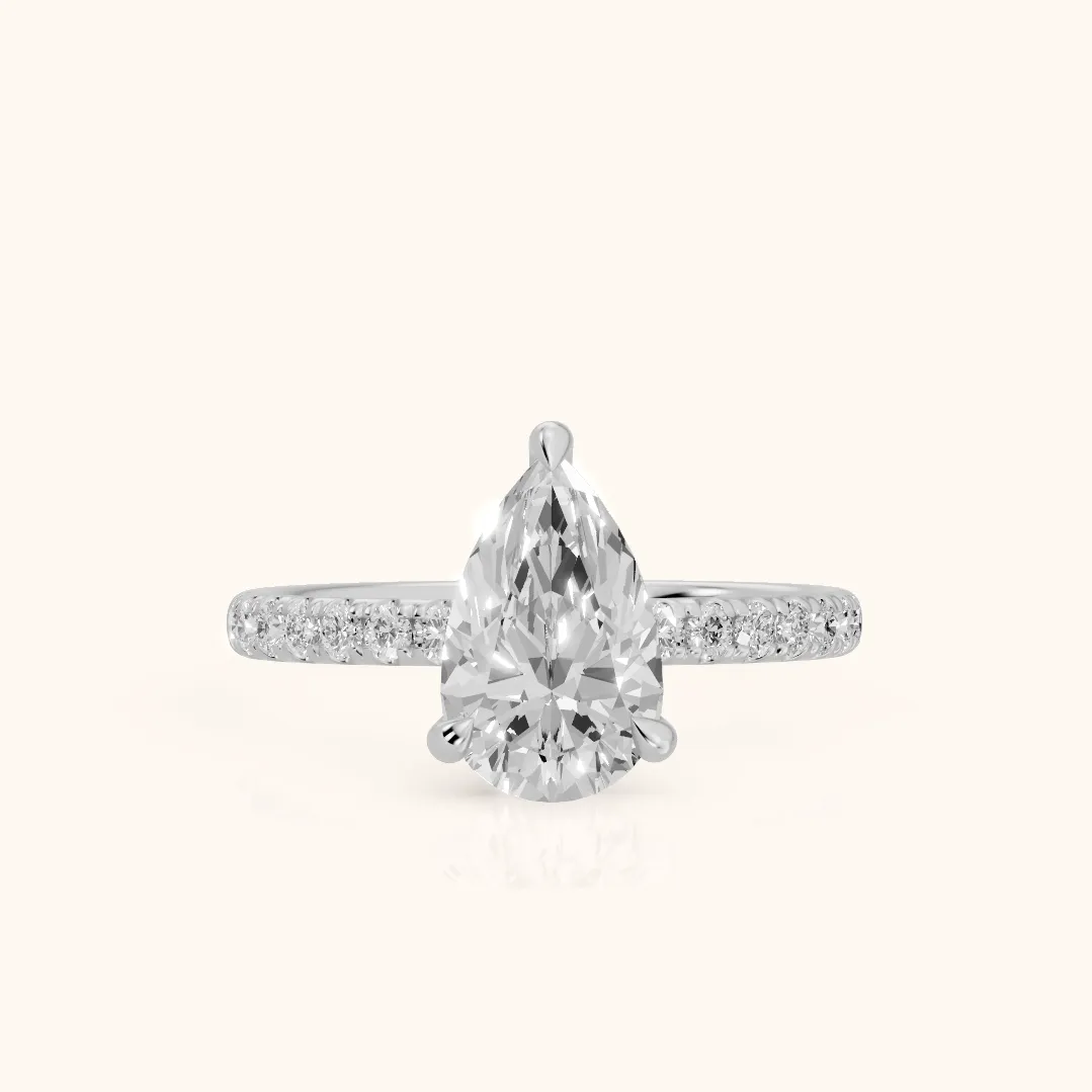 Maya Hidden Halo Pavé Pear Diamond Engagement Ring in Silver — view 2