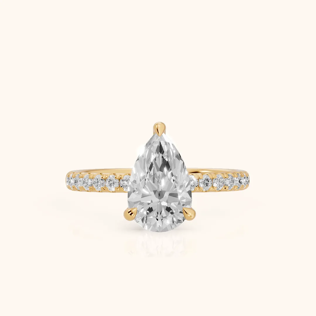 Maya Hidden Halo Pavé Pear Diamond Engagement Ring in Yellow Gold — view 2