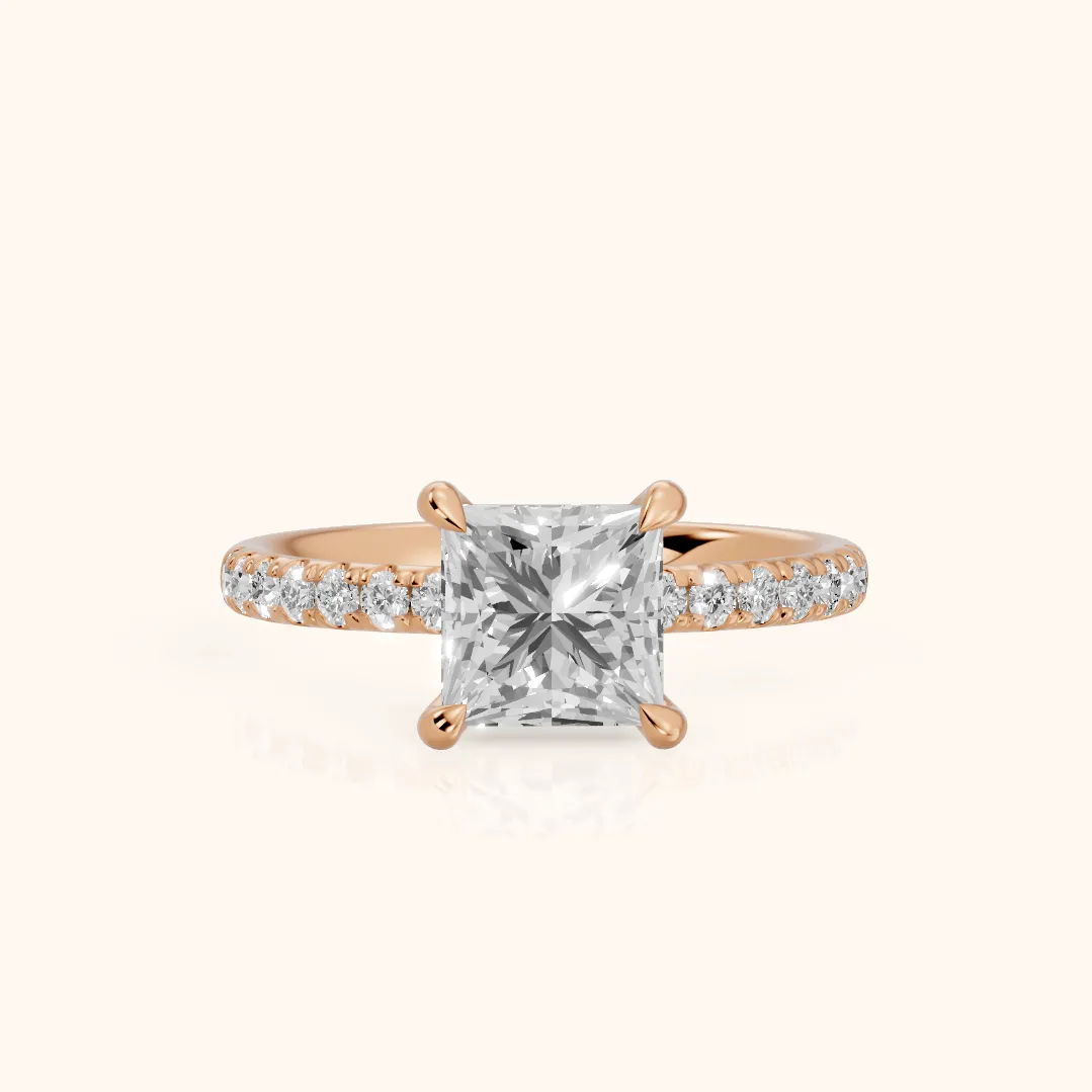 Maya Hidden Halo Pavé Princess Diamond Engagement Ring in Rose Gold — view 2