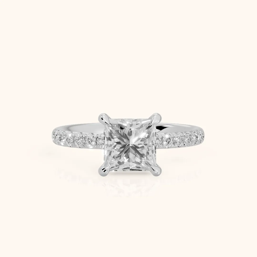 Maya Hidden Halo Pavé Princess Diamond Engagement Ring in Silver — view 2