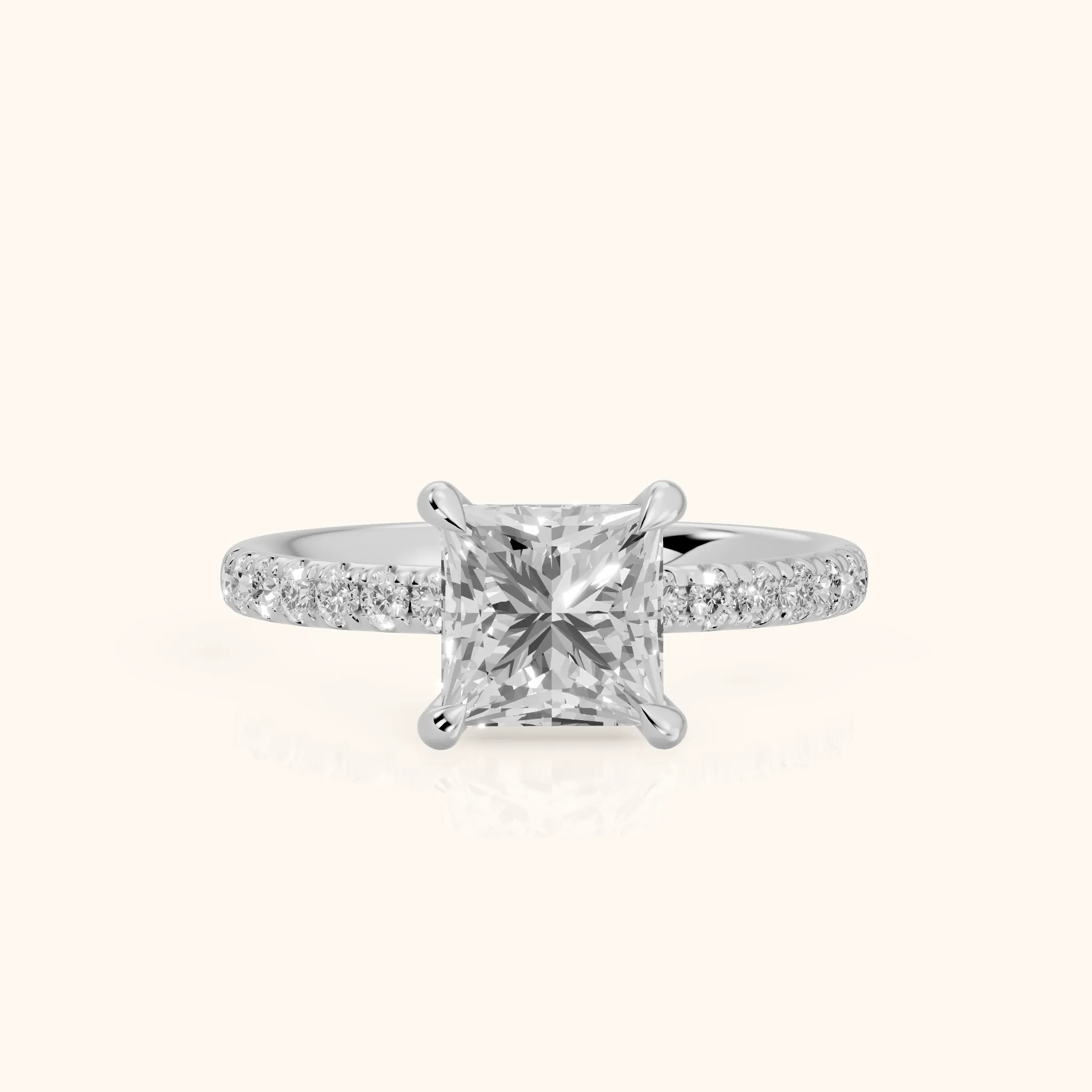 Maya Hidden Halo Pavé Princess Diamond Engagement Ring in Silver — view 1