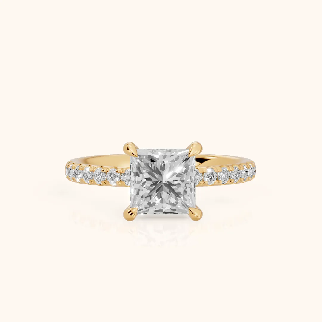 Maya Hidden Halo Pavé Princess Diamond Engagement Ring in Yellow Gold — view 2