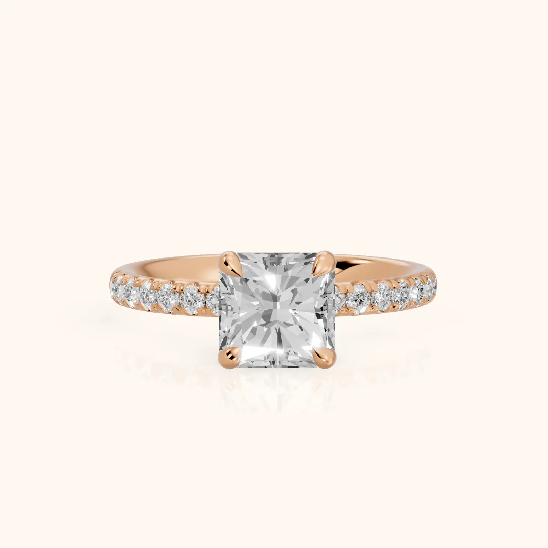 Maya Hidden Halo Pavé Radiant Diamond Engagement Ring in Rose Gold — view 2