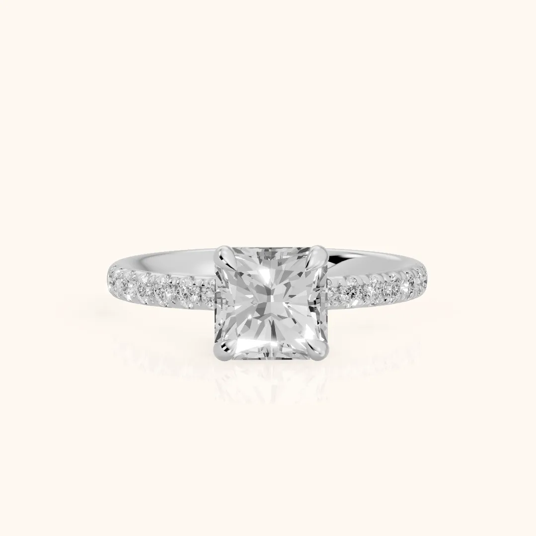 Maya Hidden Halo Pavé Radiant Diamond Engagement Ring in Silver — view 2