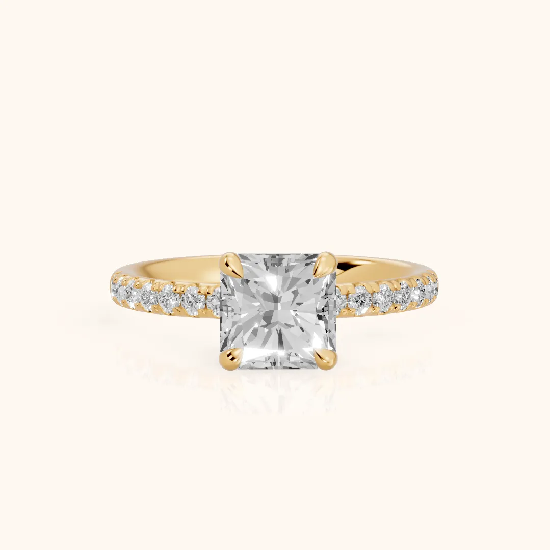 Maya Hidden Halo Pavé Radiant Diamond Engagement Ring in Yellow Gold — view 2