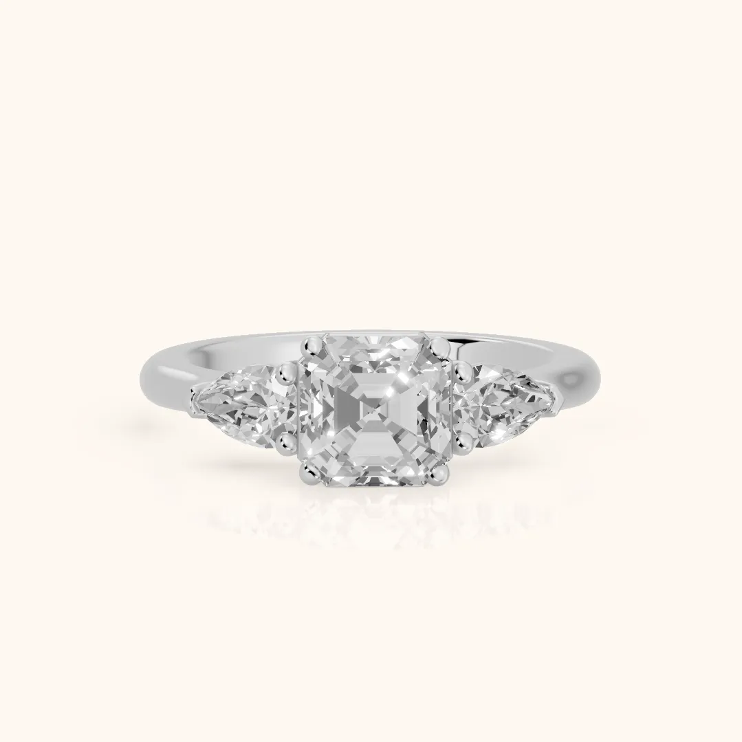 Mirabel Three-Stone Asscher Diamond Engagement Ring in Silver — view 2