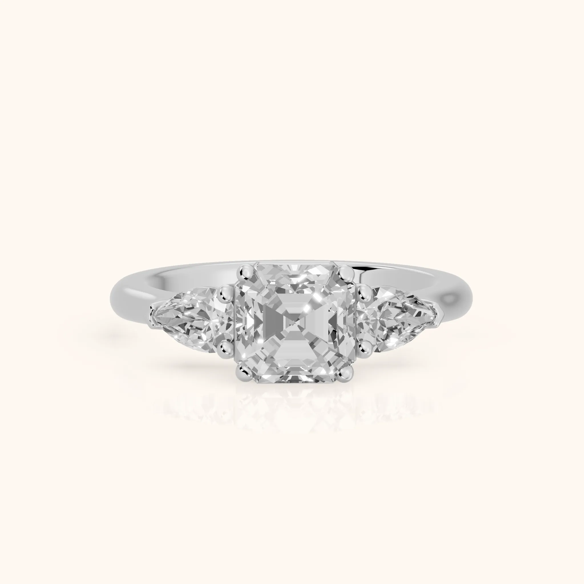 Mirabel Three-Stone Asscher Diamond Engagement Ring in Silver — view 1