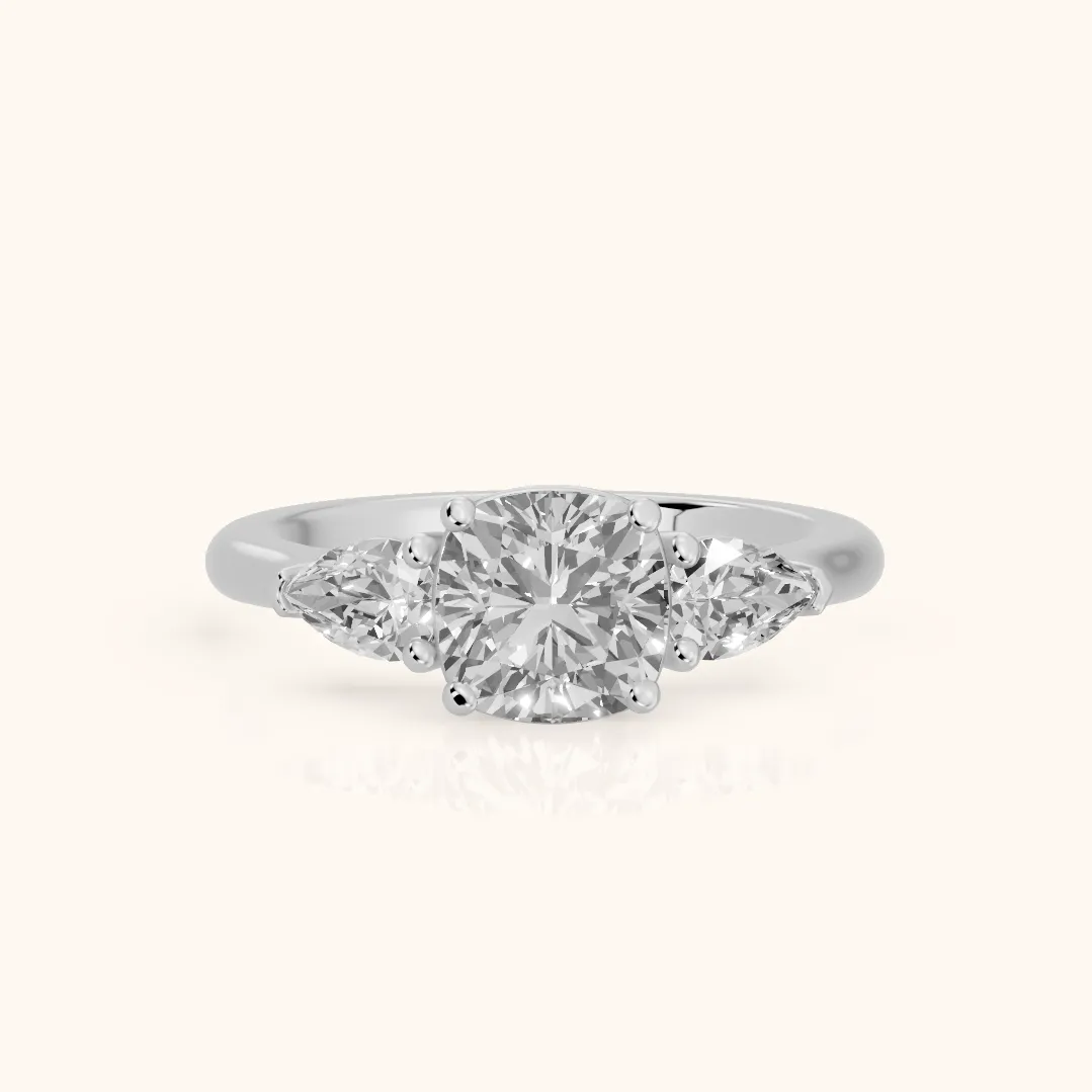 Mirabel Three-Stone Cushion Diamond Engagement Ring in Silver — view 2