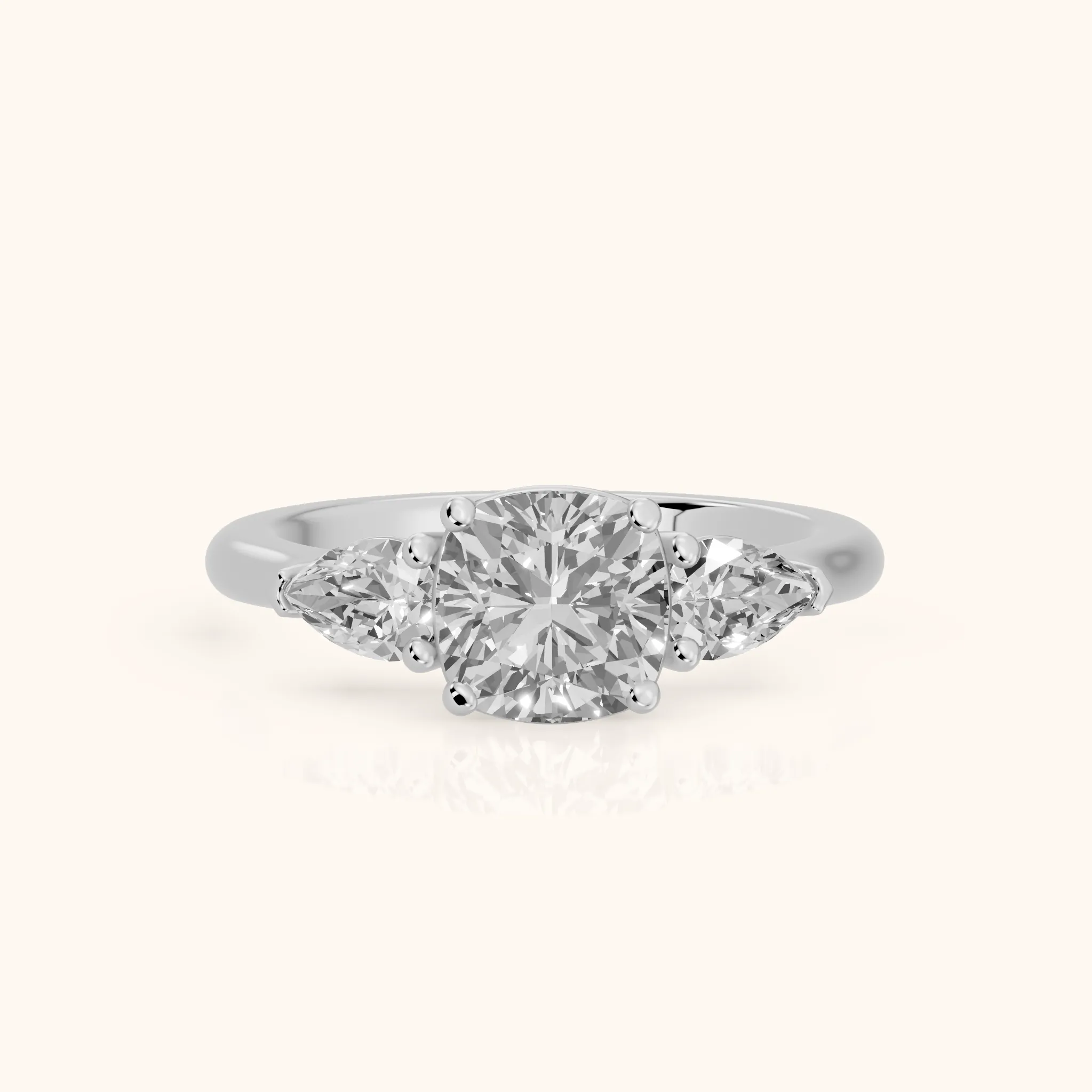 Mirabel Three-Stone Cushion Diamond Engagement Ring in Silver — view 1