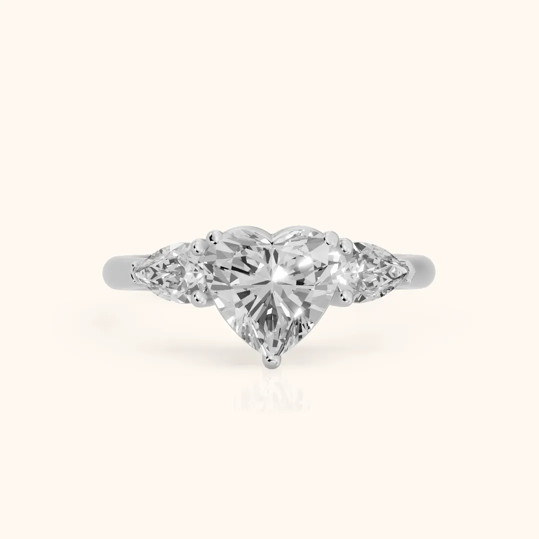 Mirabel Three-Stone Heart Diamond Engagement Ring in Silver — view 2
