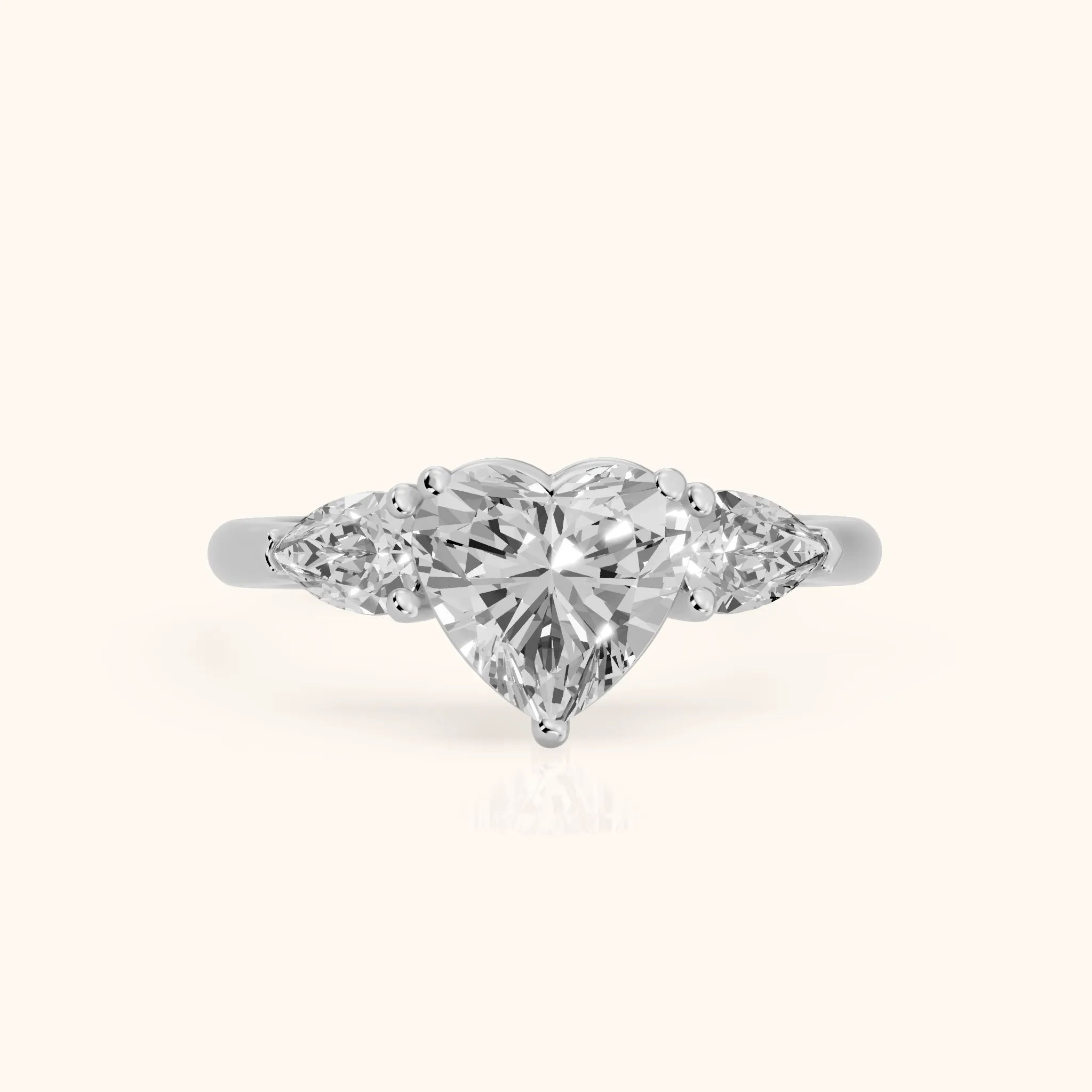 Mirabel Three-Stone Heart Diamond Engagement Ring in Silver — view 1