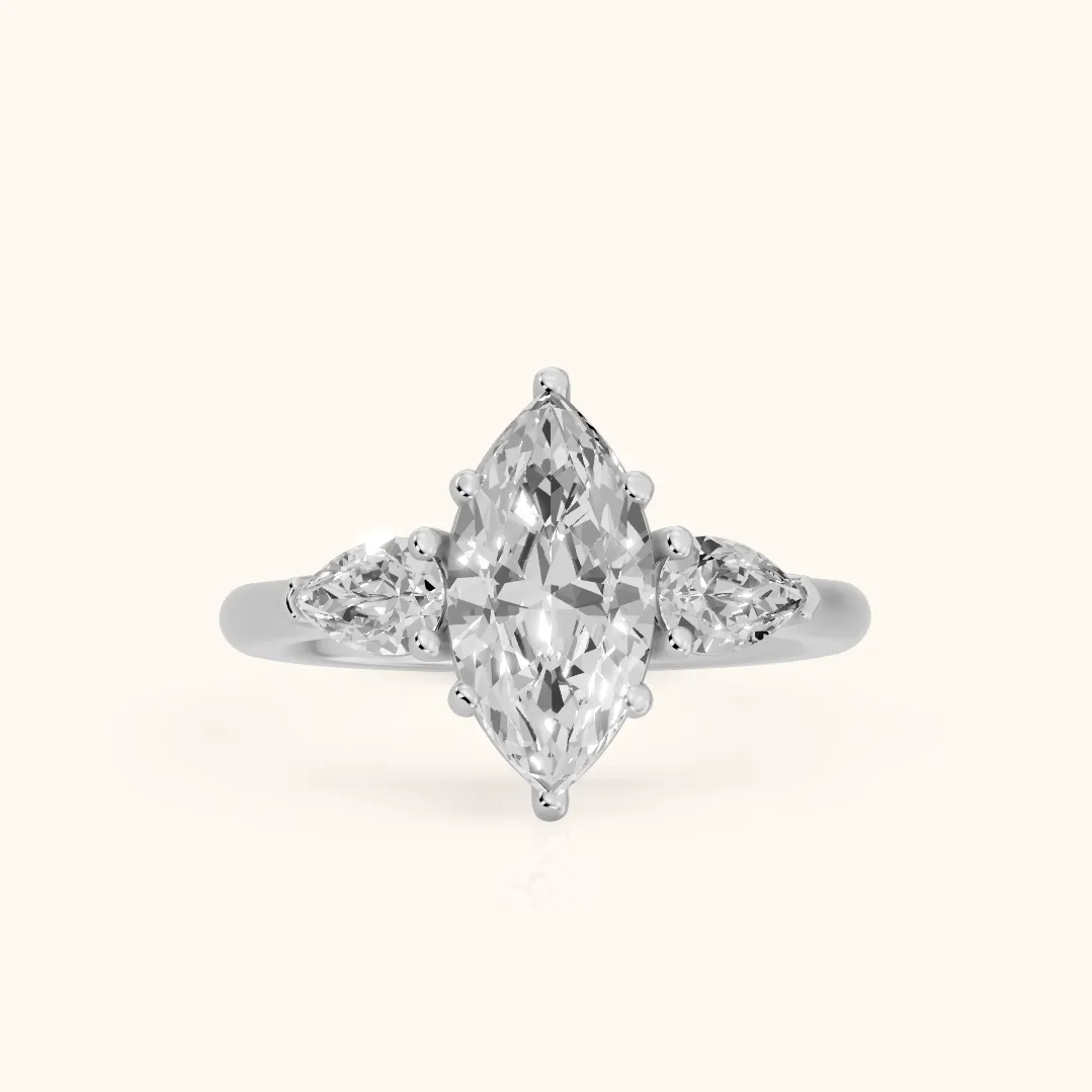 Mirabel Three-Stone Marquise Diamond Engagement Ring in Platinum — view 2