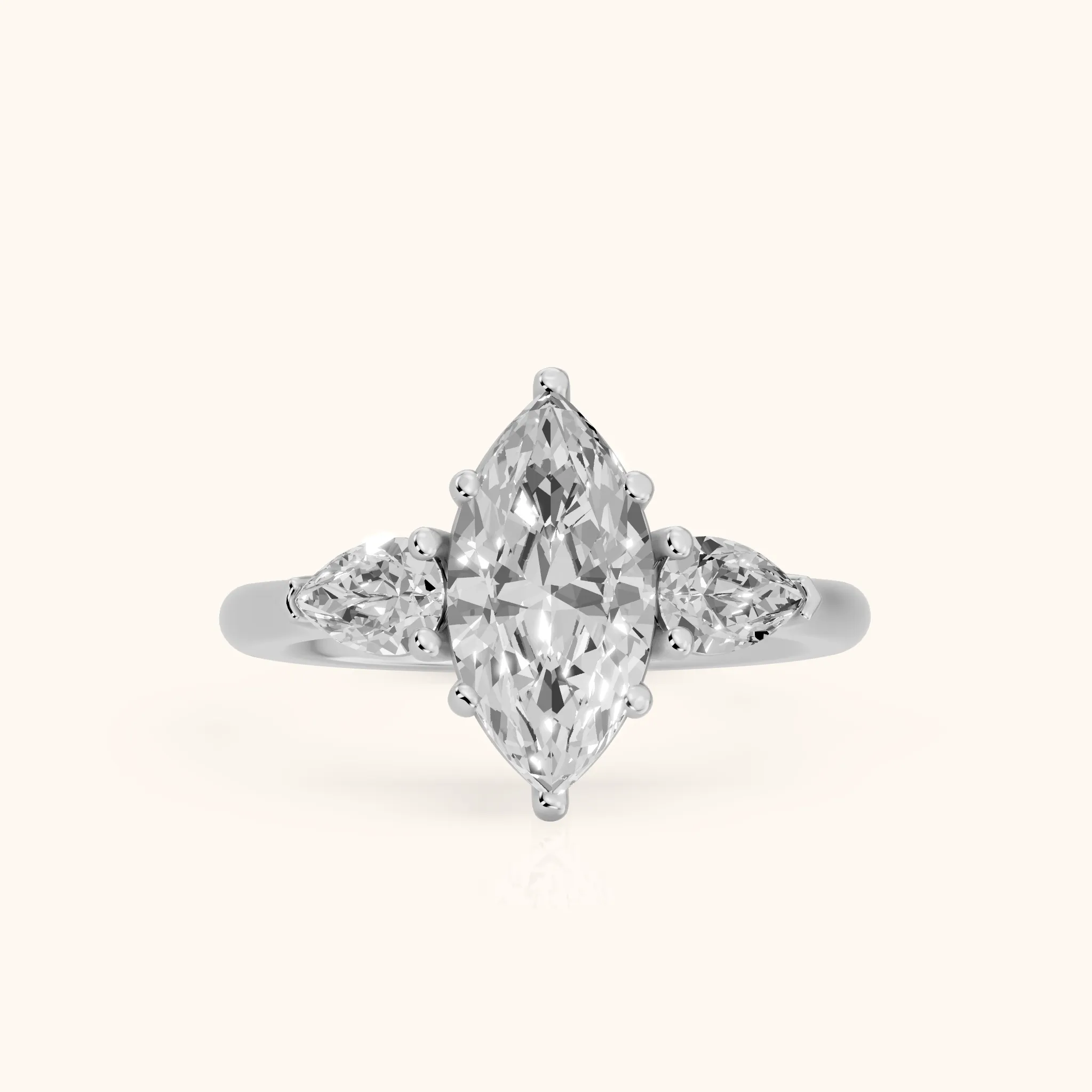 Mirabel Three-Stone Marquise Diamond Engagement Ring in Platinum — view 1