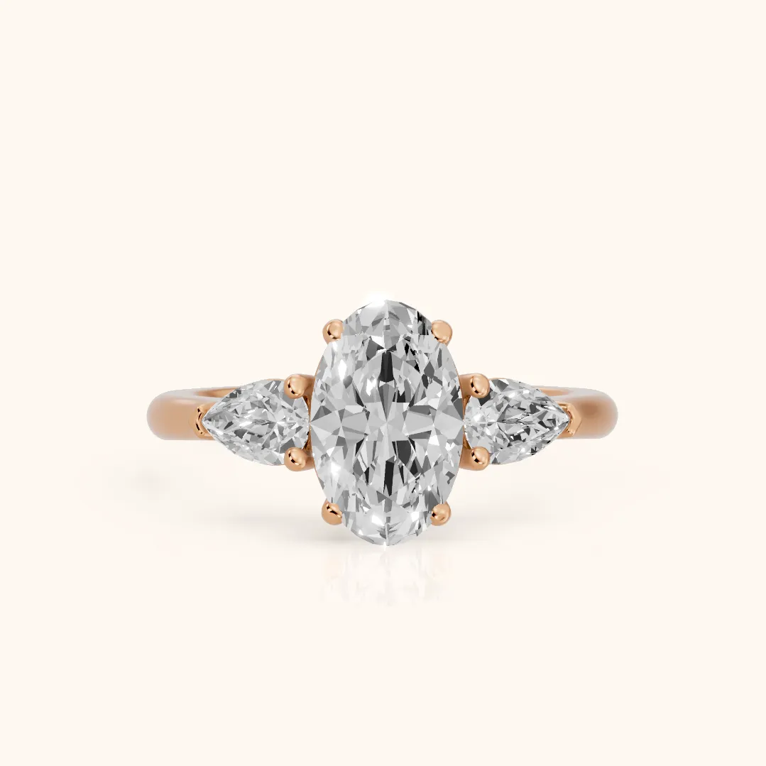 Mirabel Three-Stone Oval Diamond Engagement Ring in Rose Gold — view 2