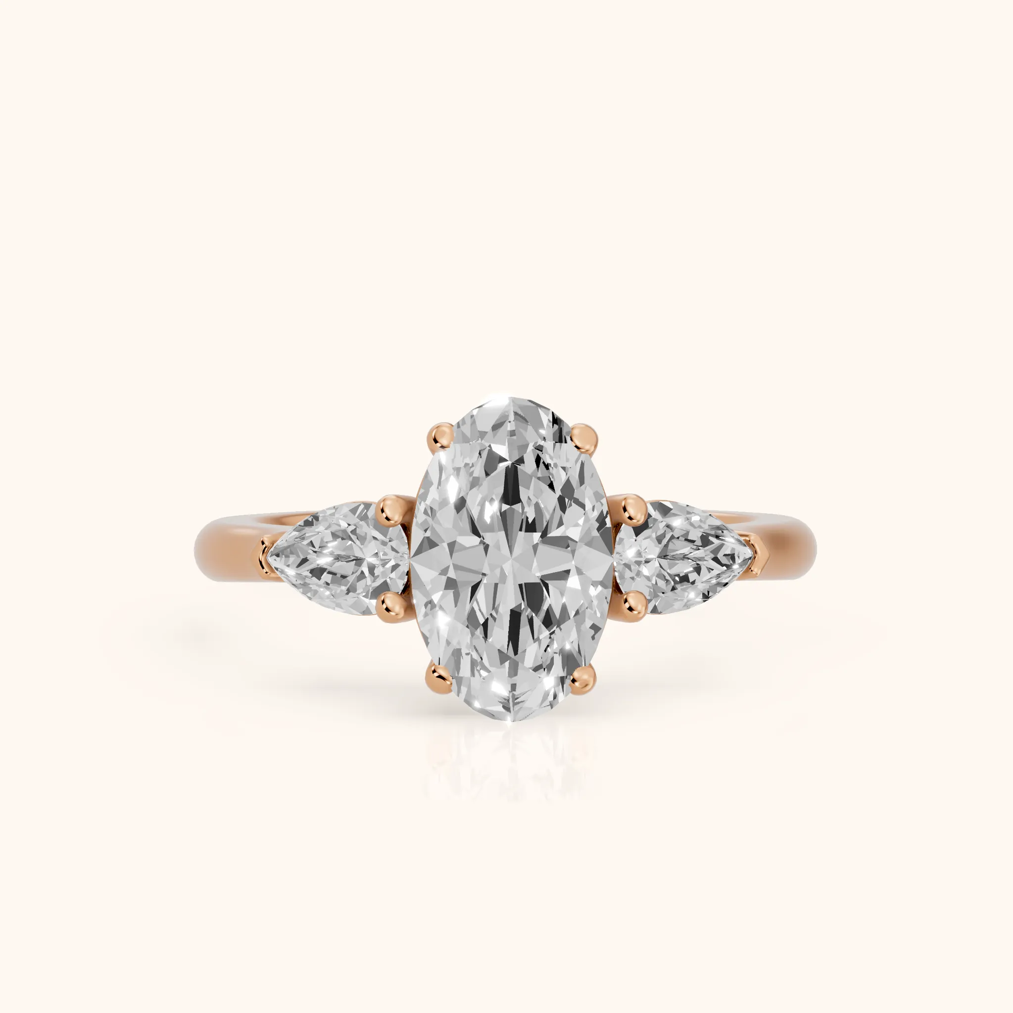 Mirabel Three-Stone Oval Diamond Engagement Ring in Rose Gold — view 1
