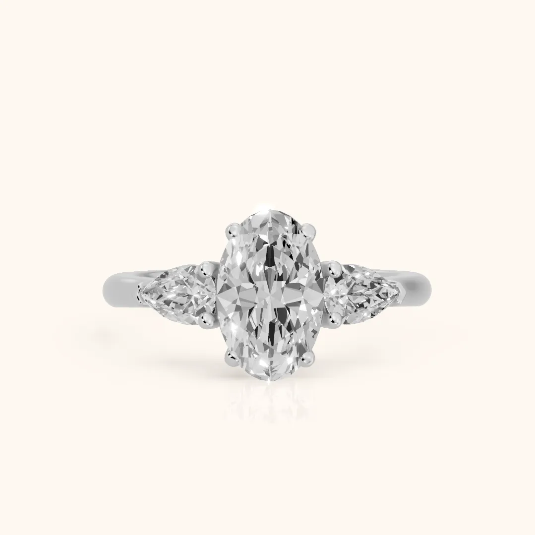 Mirabel Three-Stone Oval Diamond Engagement Ring in Silver — view 2