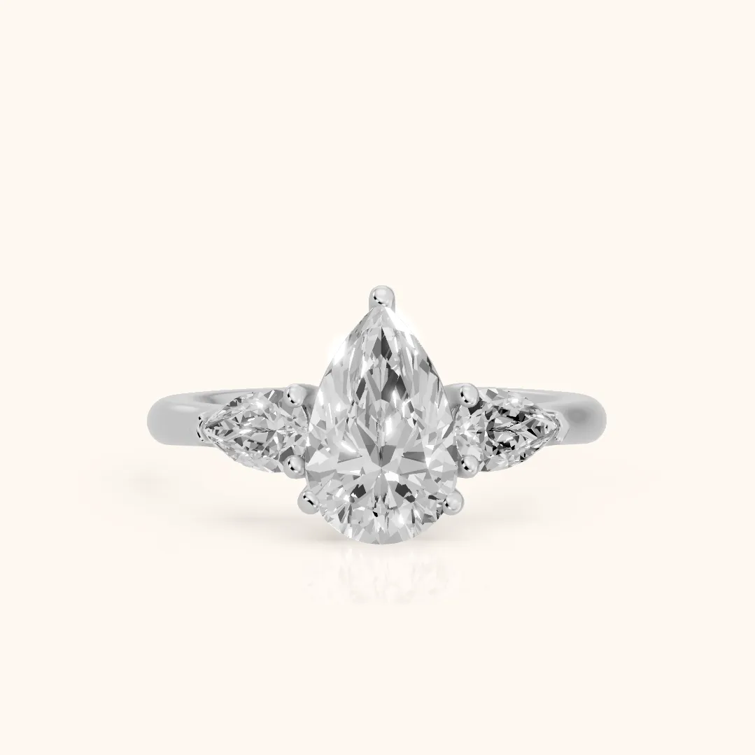 Mirabel Three-Stone Pear Diamond Engagement Ring in Silver — view 2