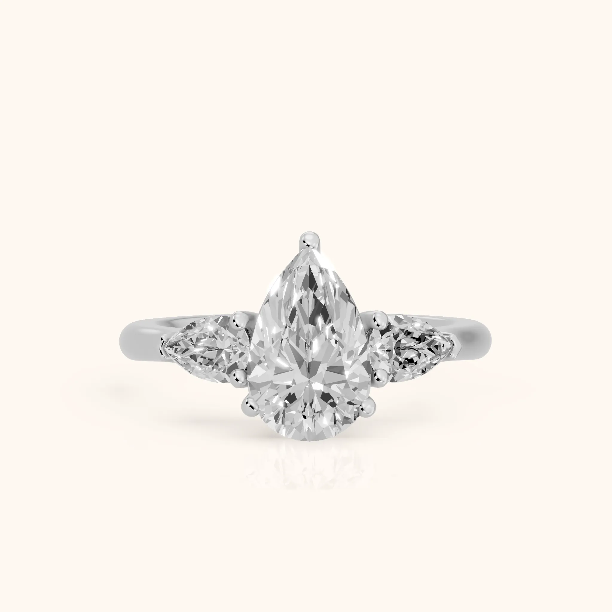 Mirabel Three-Stone Pear Diamond Engagement Ring in Silver — view 1