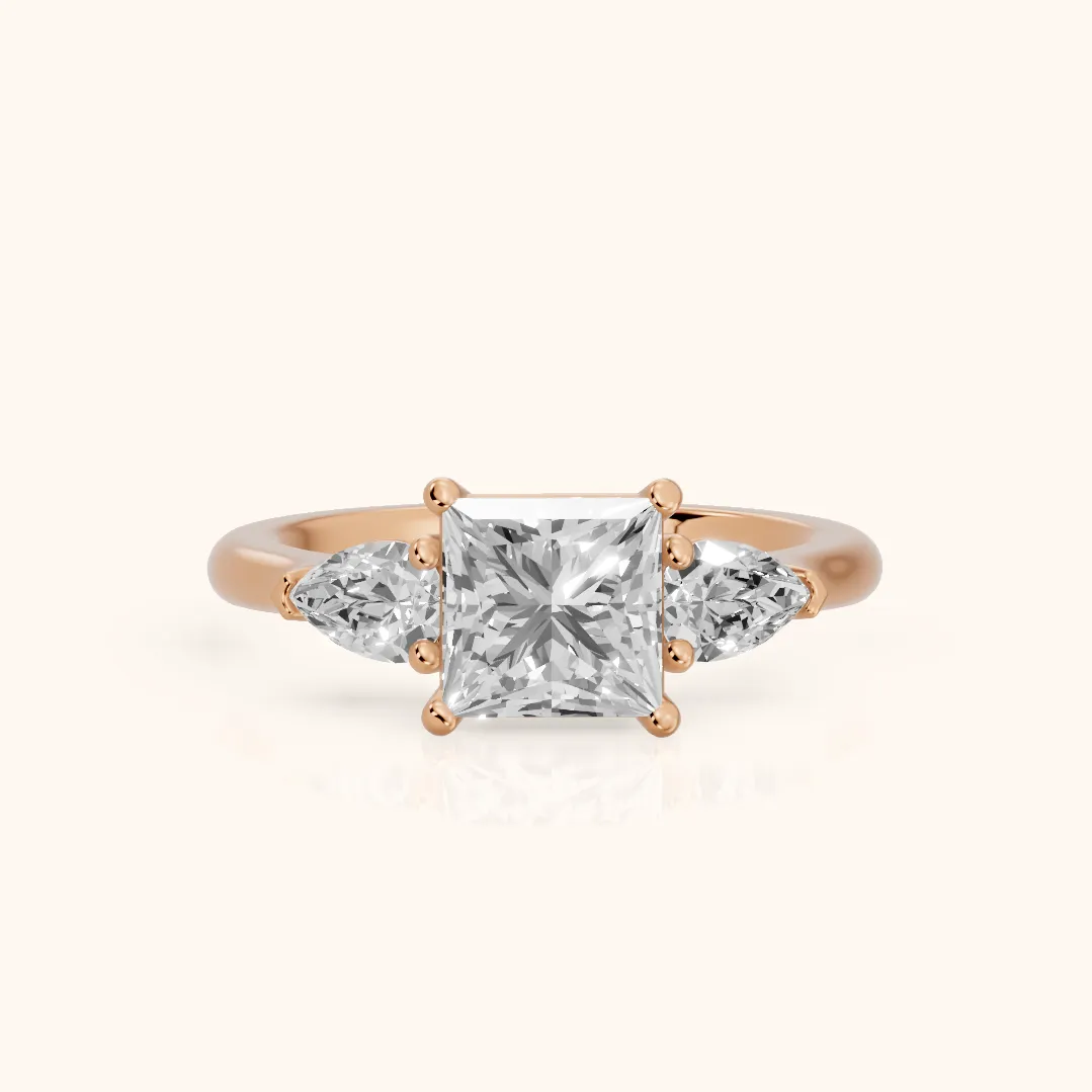Mirabel Three-Stone Princess Diamond Engagement Ring in Rose Gold — view 2