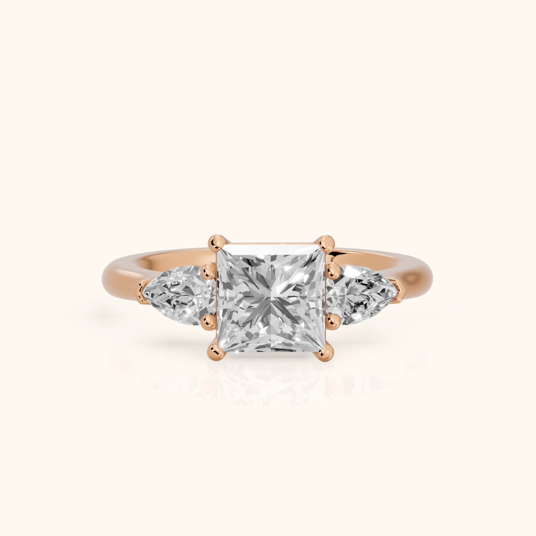 Mirabel Three-Stone Princess Diamond Engagement Ring in Rose Gold — view 1