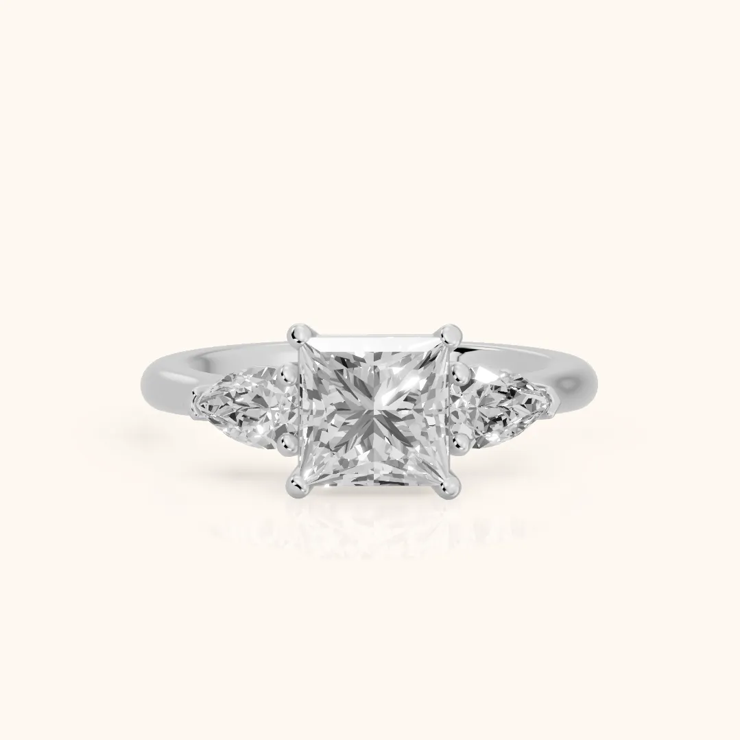 Mirabel Three-Stone Princess Diamond Engagement Ring in Silver — view 2