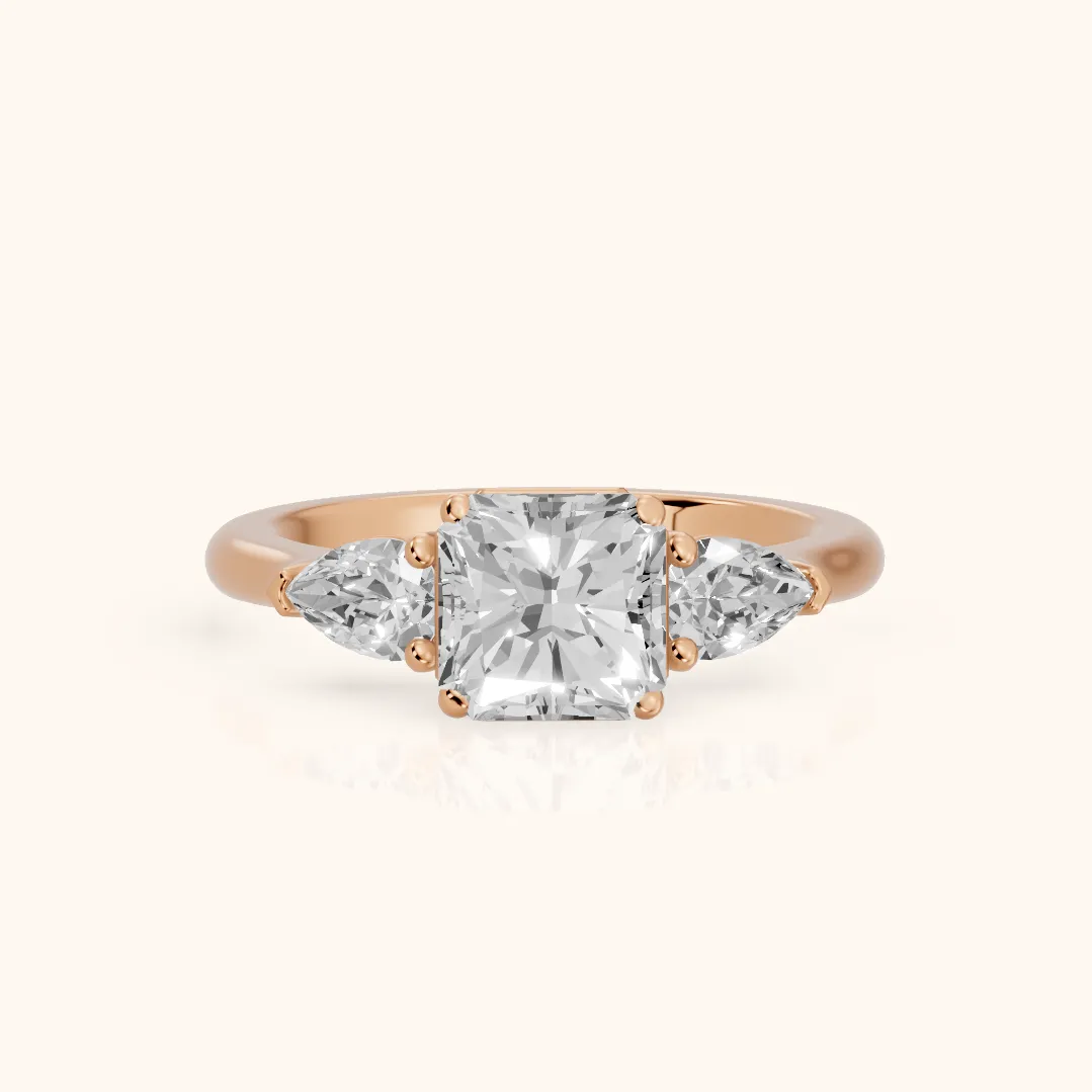 Mirabel Three-Stone Radiant Diamond Engagement Ring in Rose Gold — view 2