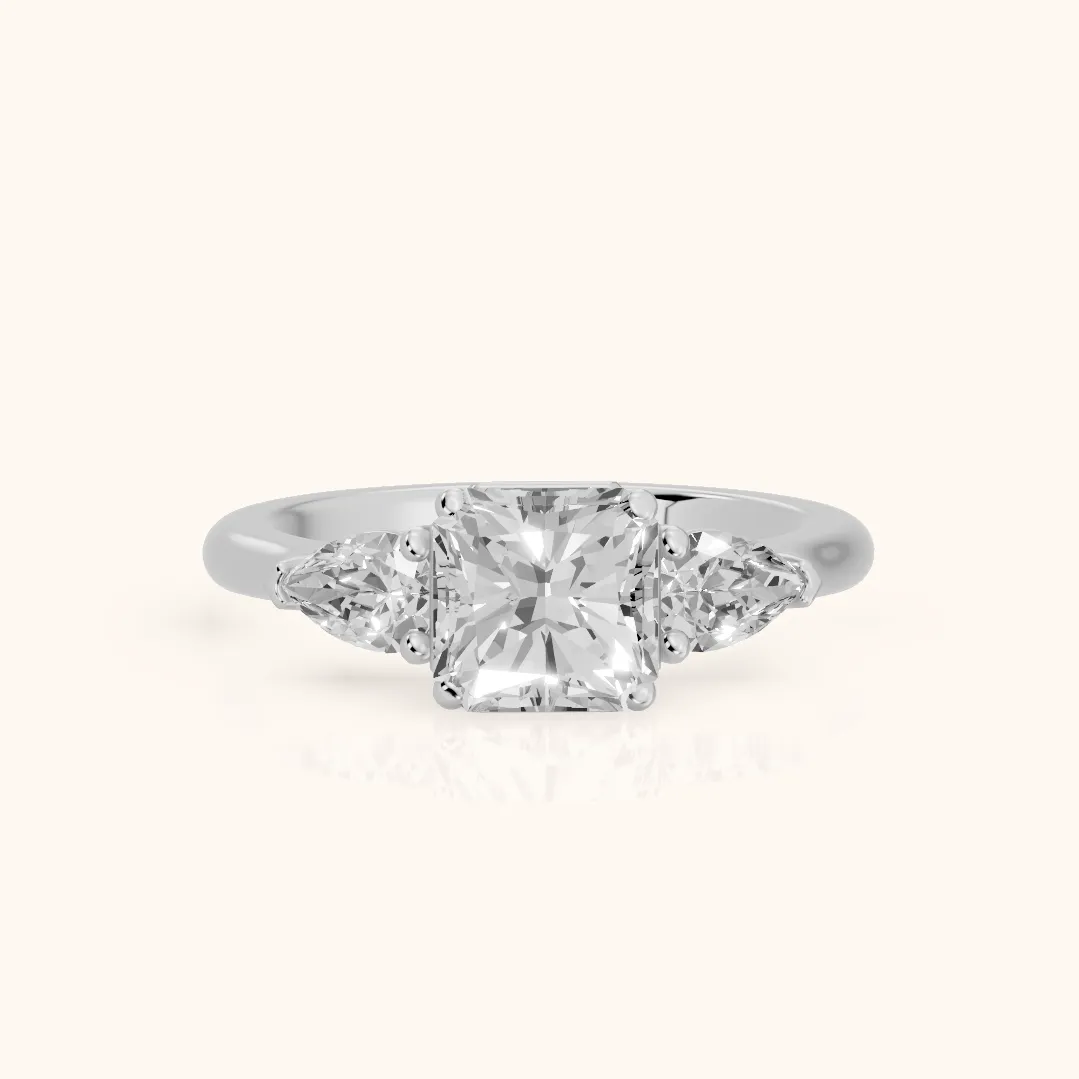 Mirabel Three-Stone Radiant Diamond Engagement Ring in Silver — view 2