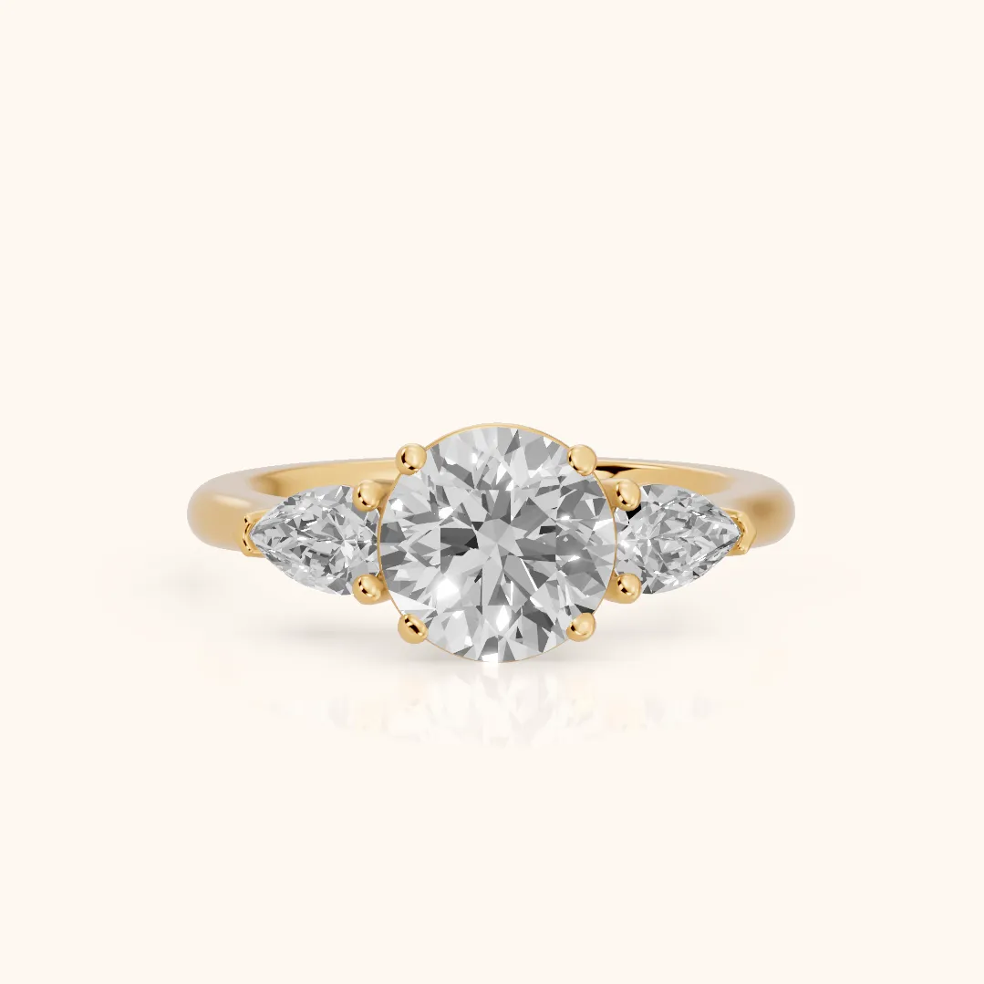Mirabel Three-Stone Round Diamond Engagement Ring in Yellow Gold — view 2