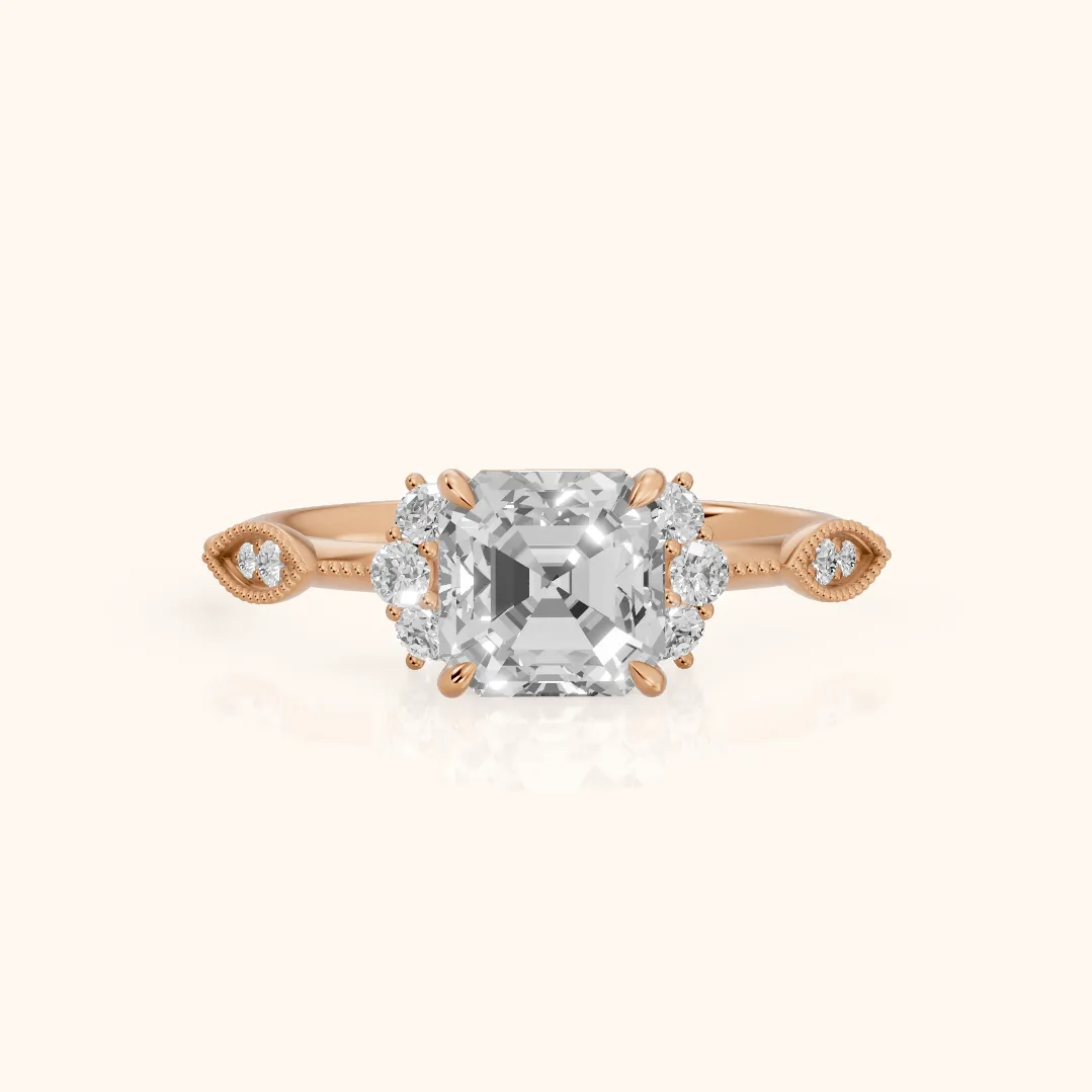 Naomi Vintage Milgrain Asscher Diamond Engagement Ring in Rose Gold — view 2
