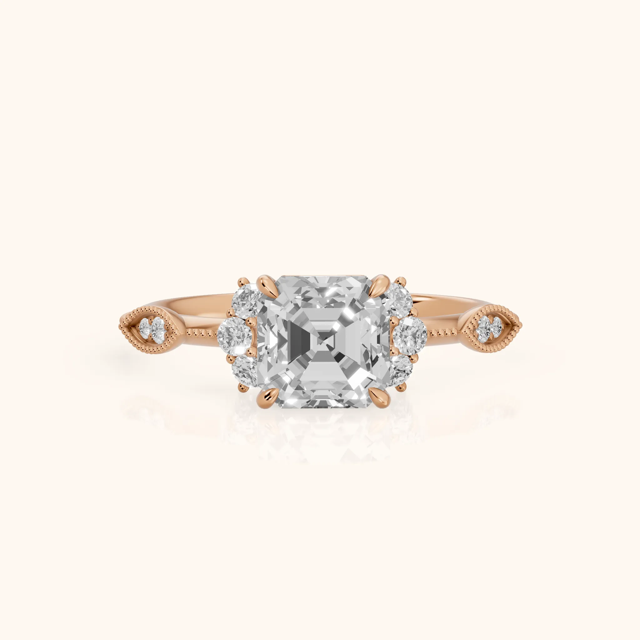 Naomi Vintage Milgrain Asscher Diamond Engagement Ring in Rose Gold — view 1