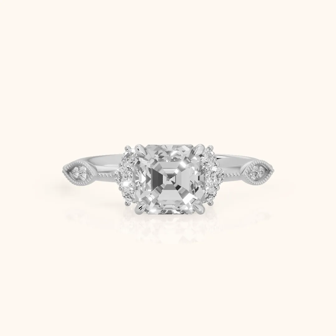 Naomi Vintage Milgrain Asscher Diamond Engagement Ring in White Gold — view 2
