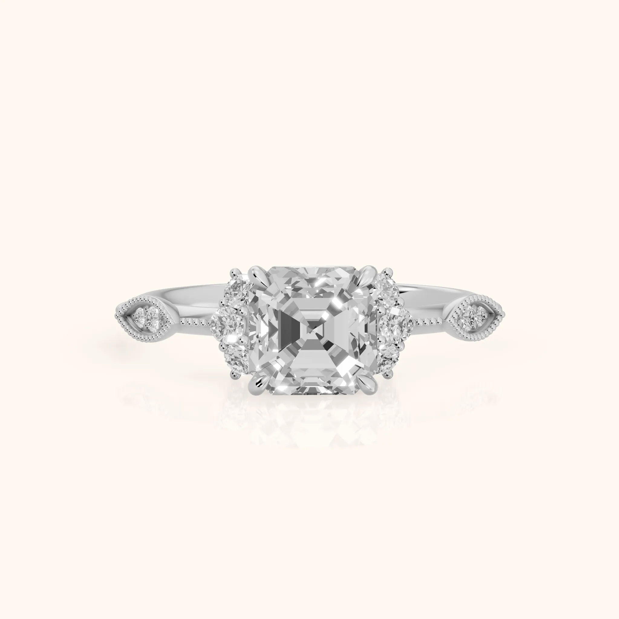 Naomi Vintage Milgrain Asscher Diamond Engagement Ring in White Gold — view 1