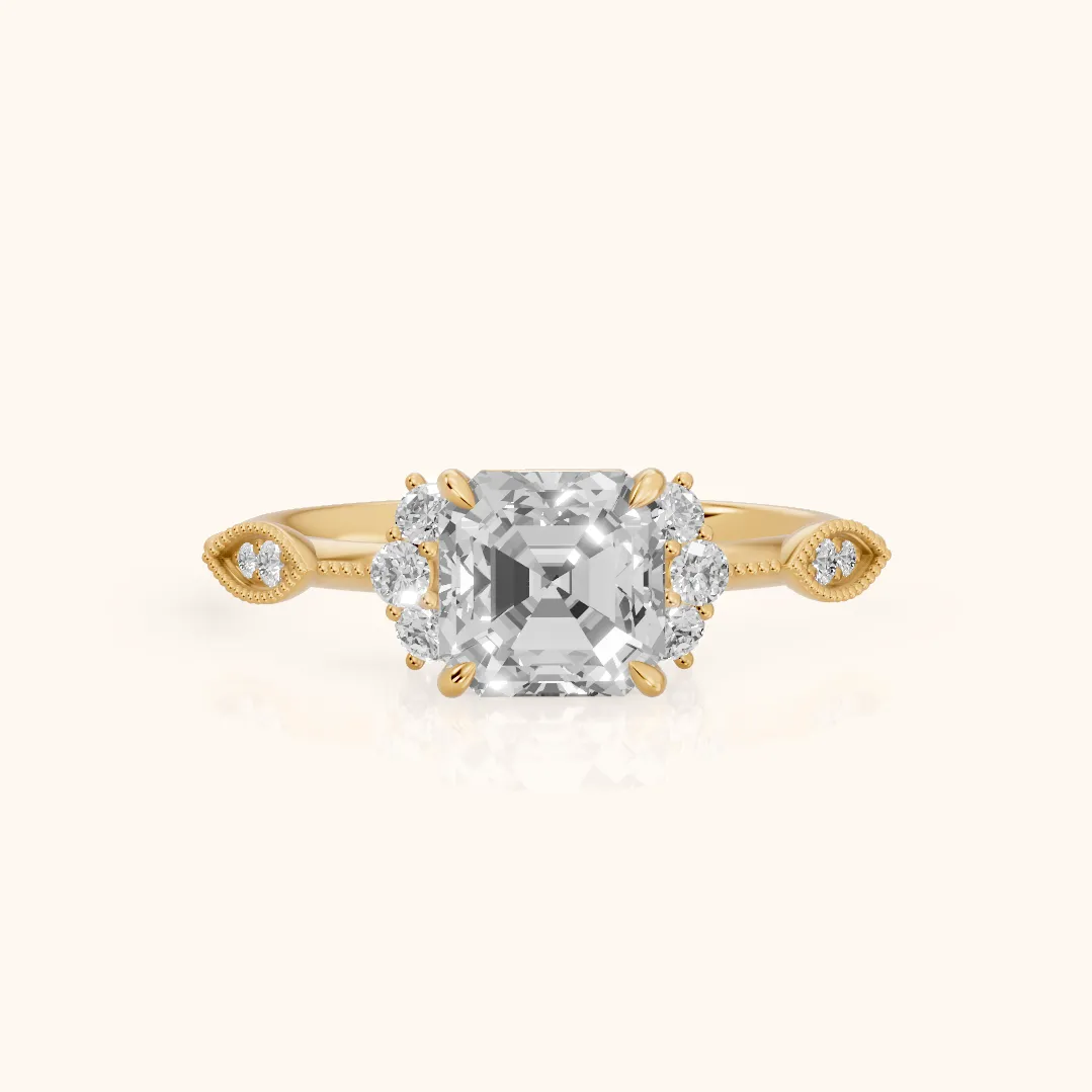 Naomi Vintage Milgrain Asscher Diamond Engagement Ring in Yellow Gold — view 2