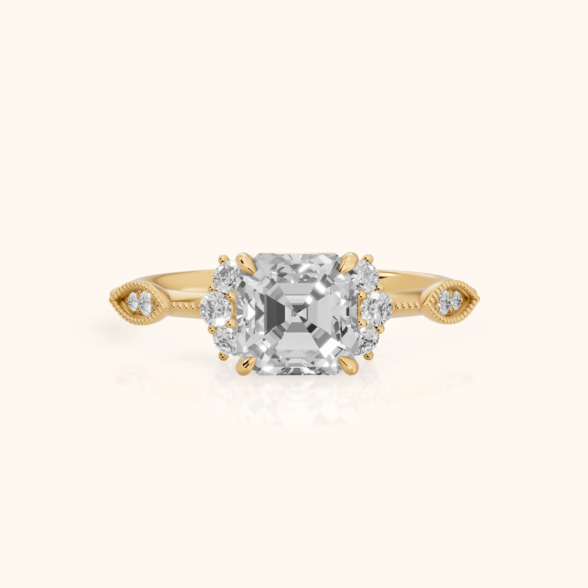 Naomi Vintage Milgrain Asscher Diamond Engagement Ring in Yellow Gold — view 1