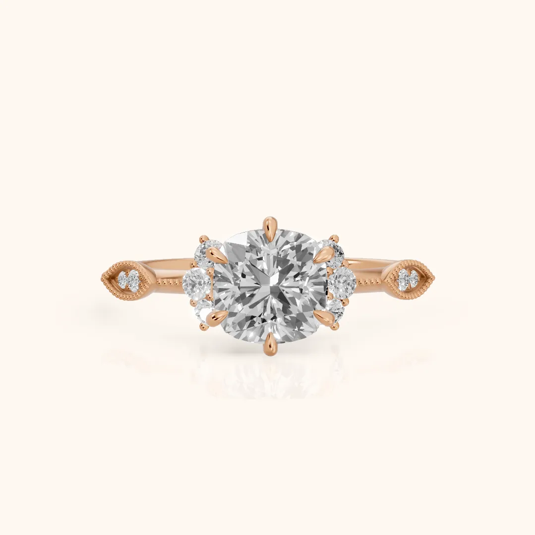 Naomi Vintage Milgrain Cushion Diamond Engagement Ring in Rose Gold — view 2