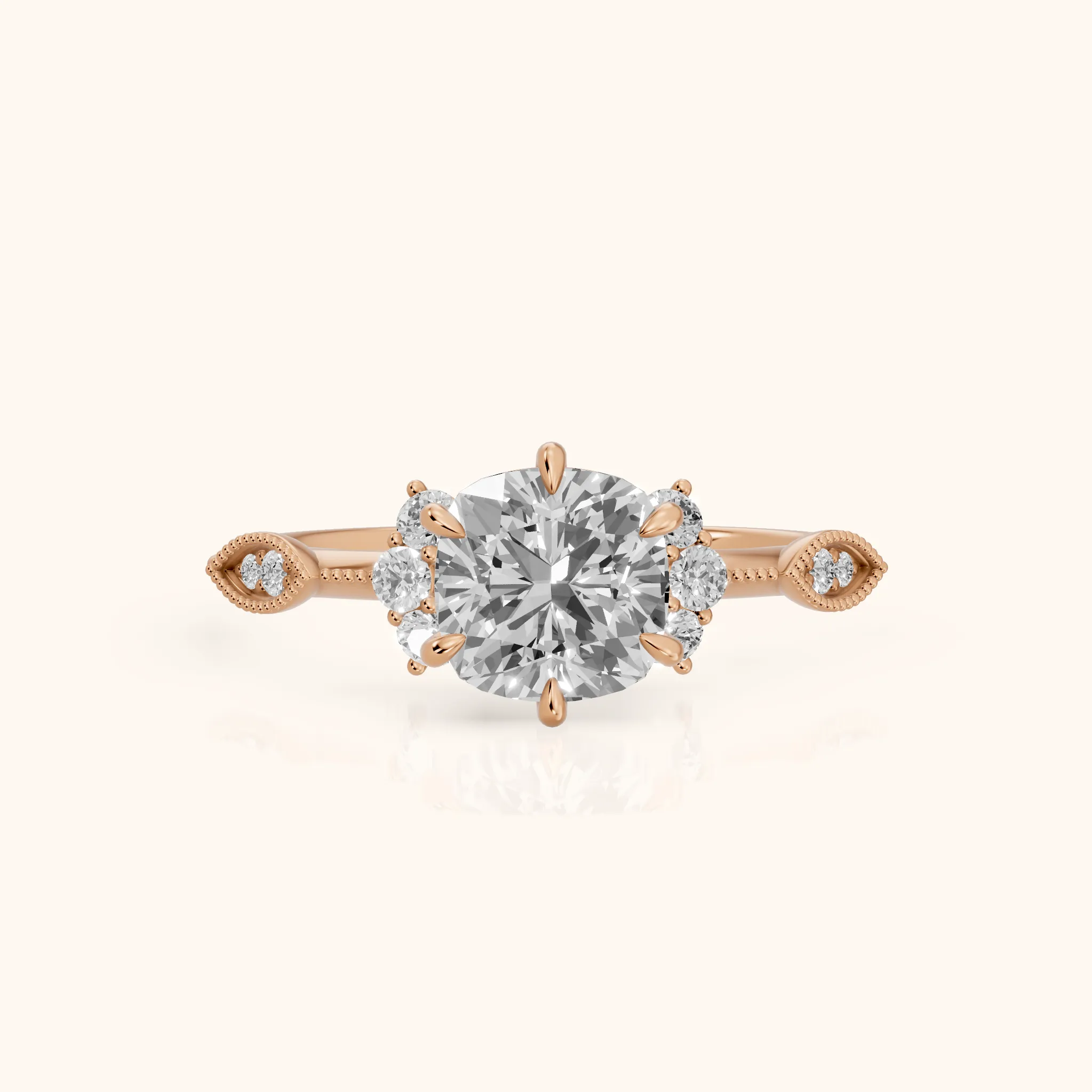 Naomi Vintage Milgrain Cushion Diamond Engagement Ring in Rose Gold — view 1