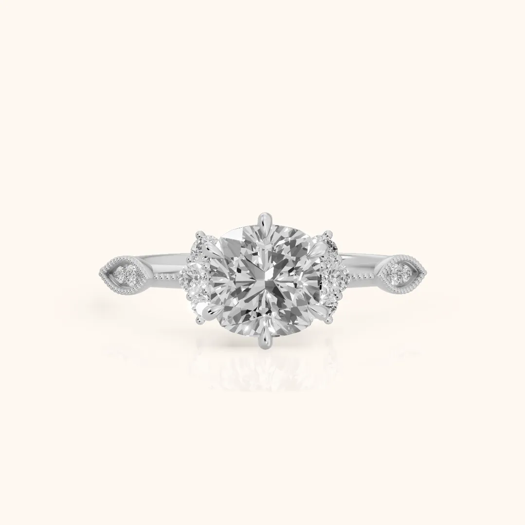 Naomi Vintage Milgrain Cushion Diamond Engagement Ring in Silver — view 2